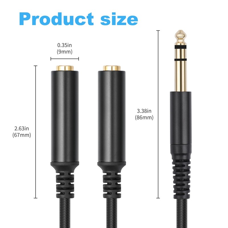 Lrbners 1FT 6.35mm Stereo Male to Dual 6.35mm Female Splitter