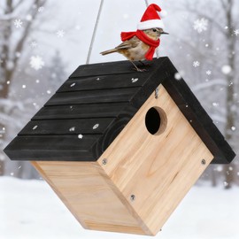 Gtongoko Hanging Wren Bird Houses for Outside, Cedar Wooden Bird Houses for Outdoors, Bird Nest with Air Vents, 1-1/8"Entrance Hole, Clean Door for Wildbird Watching, 1 Pack Black