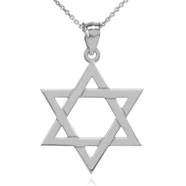 Claddagh Gold .925 Sterling Silver Traditional Jewish Six Pointed Star of David Magen David Hexagram Pendant Necklace (Large), 16"