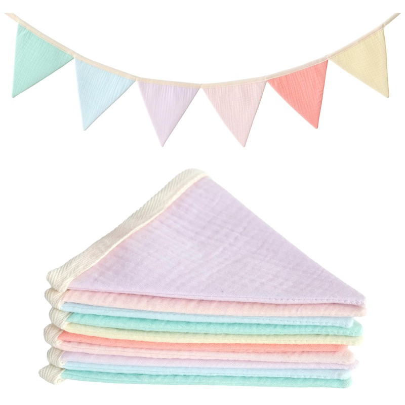 JUIIZAY Pennant Banner Flags Pastel Fabric Triangle Bunting Garland