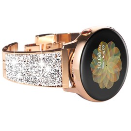 NewWays Galaxy Watch 5 Band 40mm 44mm Galaxy Watch 4 40mm 44mm 42mm 46mm, 20mm Stunning Crystal Bracelet with Quick Release Pin for Galaxy Active 2, Galaxy Watch Smartwatch 42mm, Crystal Roegold