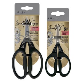 Tonic Studios Tim Holtz Left Handed Scissors Bundles, 5" Mini Scissors and 7" Scissors, UP6, Durable Titanium Blades, Comfortable Handles, Micro Serrated Edge, Rust and Corrosion Resistant