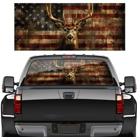 Deer and Flag Pattern Truck Back Window Decals,Rear Window Sticker for Trucks Back Window Decal Heat and Sun Rays Reflective Blocks Sticker 66in x 20in