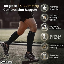 Doc Miller Calf Compression Sleeve for Petite Women & Men, 15-20 mmHg, Footless Leg Sleeve Brace for Varicose Veins, Pregnancy, Running & Cycling, Knee-High, Shin Splints, Recovery, 1 Pair