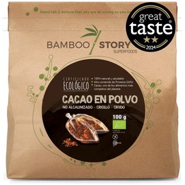 100% CRUE | NOUVEAU | Cocoa Poudre | BAMBOO STORY | Biologique | 100% Peru | Premium Creole | Great Taste Award | Non Alkaline | 100g | Pure | Sans Sucre | Matières Grasses 18%