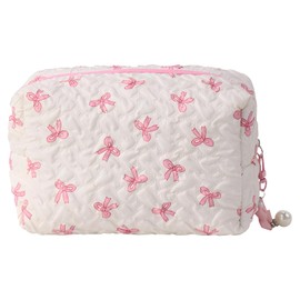 YSUY Small Makeup Bag for Handbag, Cute Coquette Make Up Bag, Mini Quilted Cosmetic Pouch - Pink Handbag Organizer, Small Travel Make Up Bags for Purse (Pink)