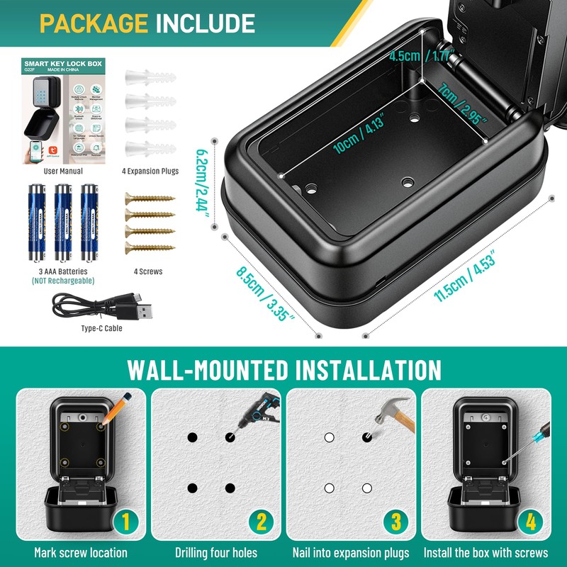 BTNEEU Smart Key Safe Wall Mounted Key Lock Box Outdoor