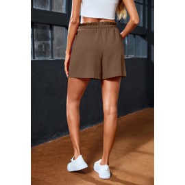 SUEANI Soft Comfy Elastic Waist Drawstring Shorts Summer Beach Athletic Shorts(Large, Dark Khaki)