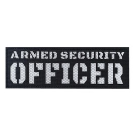 Reflective Armed Security Officer Patch with Hook and Loop - Laser Cut (Black-White)