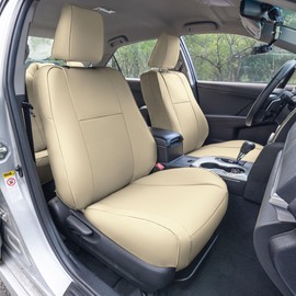 FH Group Custom Fit Seat Covers for 2012-2017 Toyota Camry, Car Seat Covers Front Set, Solid Beige Faux Leather Seat Covers, Waterproof Car Seat Cover, Toyota Accessories, Car Seat Covers for Sedan