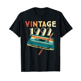 Vintage 1992 Music Cassette 33rd Birthday Gifts 33 Years Old T-Shirt