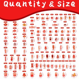 176 Pcs Chinese Lunar New Year Decorations 2026 Chinese Hanging Decoration Spring Festival Lucky Hanging Red Lanterns Gold Tree Ornaments for Asian China Lunar New Year Party of The Horse Decor