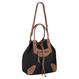 EyeCatch - Jenna Faux Leather Cross Body Duffle Bag ShoulderBag Handbag Black Tan