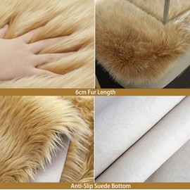 HARESLE Round Shaggy Rugs Fluffy Fur Area Rug Round Carpet Bedroom Living Room Floor Mat, Camel/Diam 32 inch