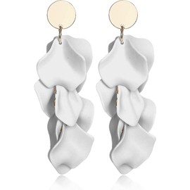 Diamday Acrylic Clip Earrings for Women Girls Long Rose Petal Earrings Dangle Exaggerated Flowers Earrings Elegant Drop Statement Tassel Flower Earrings Colourful Stud Earrings, Metal Copper