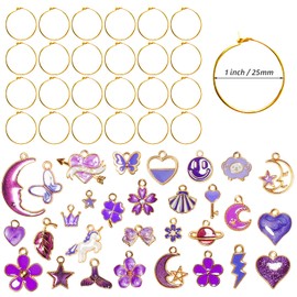 30 Pieces Wine Glass Charms Wine Glass Markers Wine Charms for Glasses Wine Glasses Identifier Drink Markers Wine Glass Tags for Wine Party Decorations (Purple)