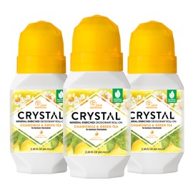 CRYSTAL Mineral Deodorant Roll-On- Body Deodorant With 24-Hour Odor Protection, Non-Staining & Non-Sticky Deodorant with Chamomile & Green Tea, Aluminium Chloride & Paraben Free, 2.25 FL OZ - 3 Pack