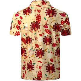 Men's Thanksgiving Shirt Turkey Costume Outfit Button Down Polo Golf Top, Turkey, Medium