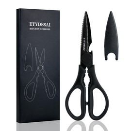 Heavy Duty Kitchen Scissors for Food, All Purpose Kitchen Shears that Come Apart Dishwasher Safe, Sharp Stainless Steel Cooking Scissors for Meat, Titanium Plated Black