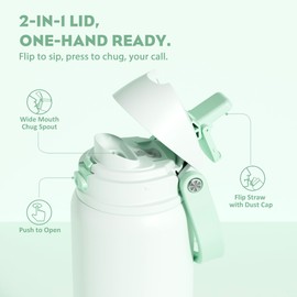 POWCAN 32 oz Sports Water Bottle for Workout: Spill Proof Lid with Straw, Double Walled, BPA-Free, Insulated Stainless Steel Flask for Camping, Hiking, Climbing, Travel, Outdoors (Mint Green)