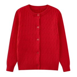Mädchen-Strickjacke, Langarm, Rundhalsausschnitt, leicht, bequem, Pullover, Jacke, Kinderkleidung, Herbst und Winter, rot, 3-4 Jahre