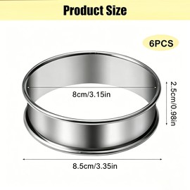 6 Pcs Stainless Steel Baking Rings – 8.5cm Round Crumpet Molds for Muffins, Eggs, English Muffins & Desserts, Dishwasher Safe, Stackable Pastry Rings for Home Kitchen