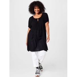 Kaffe Curve Women's Plus Size Tunic Short Sleeves Loose Fit Round Neck, Black Deep