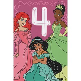 Princess Happy 4th Birthday Card for Daughter with Princesses with Ariel, Jasmine and Tiana