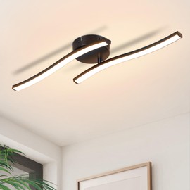 Homefire Ceiling Light Living Room LED Ceiling Light Bedroom: Modern Bedroom Lamp Black 12 W Living Room Lamp 3000 K Waves Design Kitchen Lamp Indoor Warm White Ceiling Lighting for Hallway Kitchen