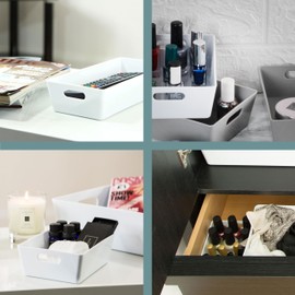 6 x Organiser Boxes, 5 cm High, Grey, 25 x 11 x 5 cm, 1 Litre, Organiser Basket, Drawer Organiser Box, Plastic Organiser System, Storage, Bathroom Basket, Cupboard, Desk Box