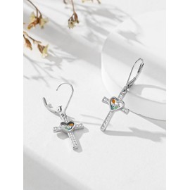 Zhi Kexin Mustard Seed Cross Dangle Drop Earrings for Women 925 Sterling Silver Christian Faith Leverback Jewelry Gifts