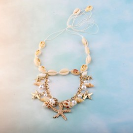 BEKECH Shell Choker Necklace Starfish Conch Beach Necklace Beach Theme Party Wedding Decor Mermaid Costume Jewelry Beach Jewelry for Women (white)