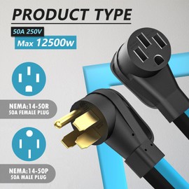 RVVIN 50 Amp 25 Feet RV/EV Extension Cord, Heavy Duty STW Cord with Cord Organizer and Storage Bag, NEMA 14-50P/R Standard Plug Suit for EV Charging and RV Trailer Campers, ETL Listed(Black&Blue)