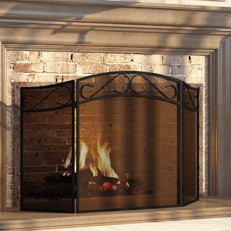 Fire Beauty Fireplace Screen for Wood Burning Fireplace Foldable 3