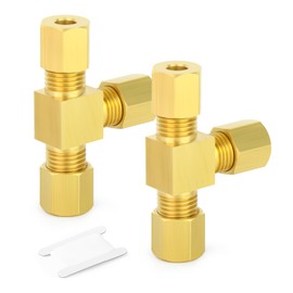 GASHER 2PCS Brass Compression Tube Pipe Fitting Connector, Tee，8mm x 8mm x 8mm Tube OD Connector