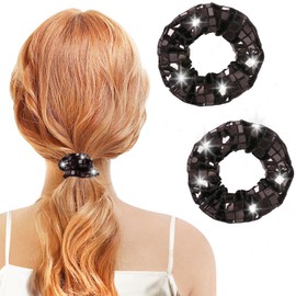 Dalababa 2 Pcs Sequin Hair Scrunchies, Metallic Sparkly Disco Ponytail Holders, Shiny Elastic Hair Bobbles Ties Bands Accessories for Women Girls Retro Theme Party - Black