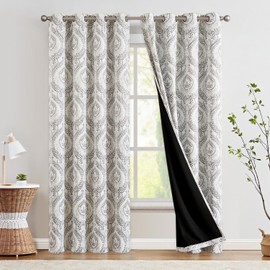 jinchan Blackout Curtains 90 Inch Length 2 Panels Grey Damask Medallion Window Curtains for Bedroom Grommet Thermal Insulated Drapes for Living Room Vintage Luxury Window Treatments Set