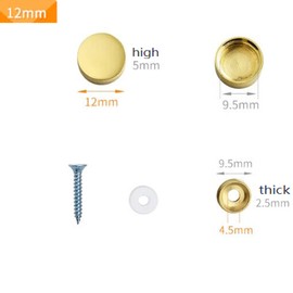 Thickened Pure Copper Mirror Screw, Decorative Cover Cap Nail, Glass Advertisement Screw, Polishing Gold 12mm - (8 Pcs)