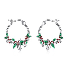 Holly Hoop Earrings for Ladies Sterling Silver December Birthday Flowers Small Hoop Earrings Jewellery Gifts