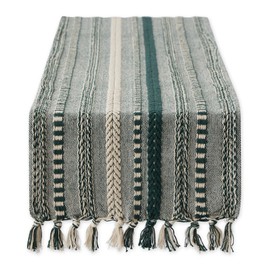 DII Farmhouse Braided Stripe Table Runner Collection, 15x108 (15x113, Fringe Included), Dark Green