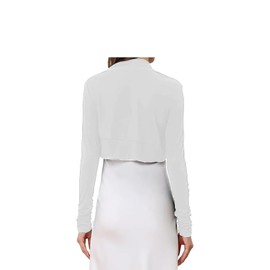 P&R DANCEWEAR LTD Womens Plain Bolero Ruched Long Sleeve Open Front Cropped Cardigan Jacket Style Fashionable Stylish Sophisticated Comfortable & Versatile (12-14, White)