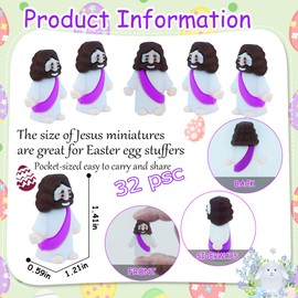 32 Pcs Little Jesus Figures Easter Mini Rubber Jesus Toys to Hide and Seek, Little Pocket Jesus Miniatures Religious Party Favors Baptism Gifts Sunday School Easter Egg Stuffers (Purple)