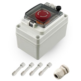 660V 10A Emergency Stop Button, Momentary Push Button Switch Box, Shut Off Switch with IP67 Waterproof Protective Cover