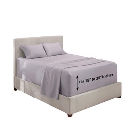 Hearth & Harbor Extra Deep Pocket Queen Sheets - 4 Piece Hotel Luxury Queen Sheet Set Fits Up to 24" Mattress - Ultra Soft Luxury Queen Bed Sheet Set - Soft & Breathable, Queen, Light Gray Lavender