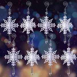 MELLIEX Pack of 8 3D Snowflakes Decoration, Christmas, White Christmas Tree Decorations, Acrylic Snowflake Christmas Pendant for Christmas Decoration