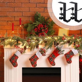 2PACK Christmas Stocking Garland Hanger 2 Hooks Stocking Holders for Mantle Garland Hanger Mantle Hooks for Garland Christmas Stocking Garland Hooks for Xmas Fireplace Garland Mantle(Black)