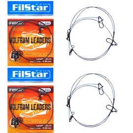 PRO FILSTAR Tungsten Leader Pike Set 2 x 2 Pieces - Fishing Leaders with Swivels - Spin Fishing - Fishing Leaders Sport Set - Fishing Set - Fishing Accessories - Spin Fishing (25 cm/15 kg/0.3 mm)