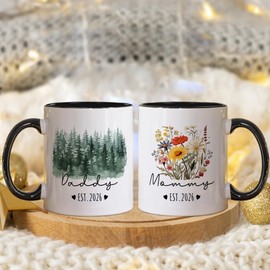 Yanprint Daddy Mommy Est.2026 Mug Set, New Parents Gifts First Time 2026, Pregnancy Announcement Mug Set, Baby Announcement Gifts For Dad Mom Est 2026 Tea Cup 11 OZ