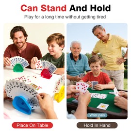 Playing Card Games Holder, 4 Pack Triangle Shaped Hands-Free Playing Card Holder for Kids, Adults, Seniors, Poker Parties, Family Card Game Nights&Classroom Activities, 4 Colors