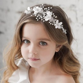 Scinzene Princess White Flower Headpiece Beads Hair Dress, Hair Accessories Communion Girls, Communion Hair Accessories for Girls, Headpiece Communion Girls, for Women and Girls